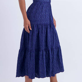 Vestido Feminino Midi Bordado Azul-Marinho Helen - FL08