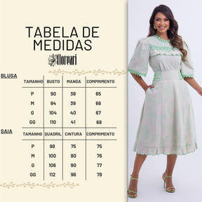 Conjunto Midi Off White com Bordado Verde Luana - FL01