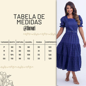 Vestido Feminino Midi Bordado Azul-Marinho Helen - FL08