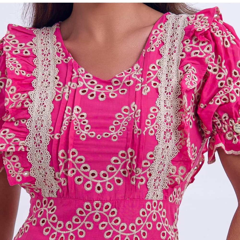 Vestido Feminino Bordado Pink Rosana - FL09